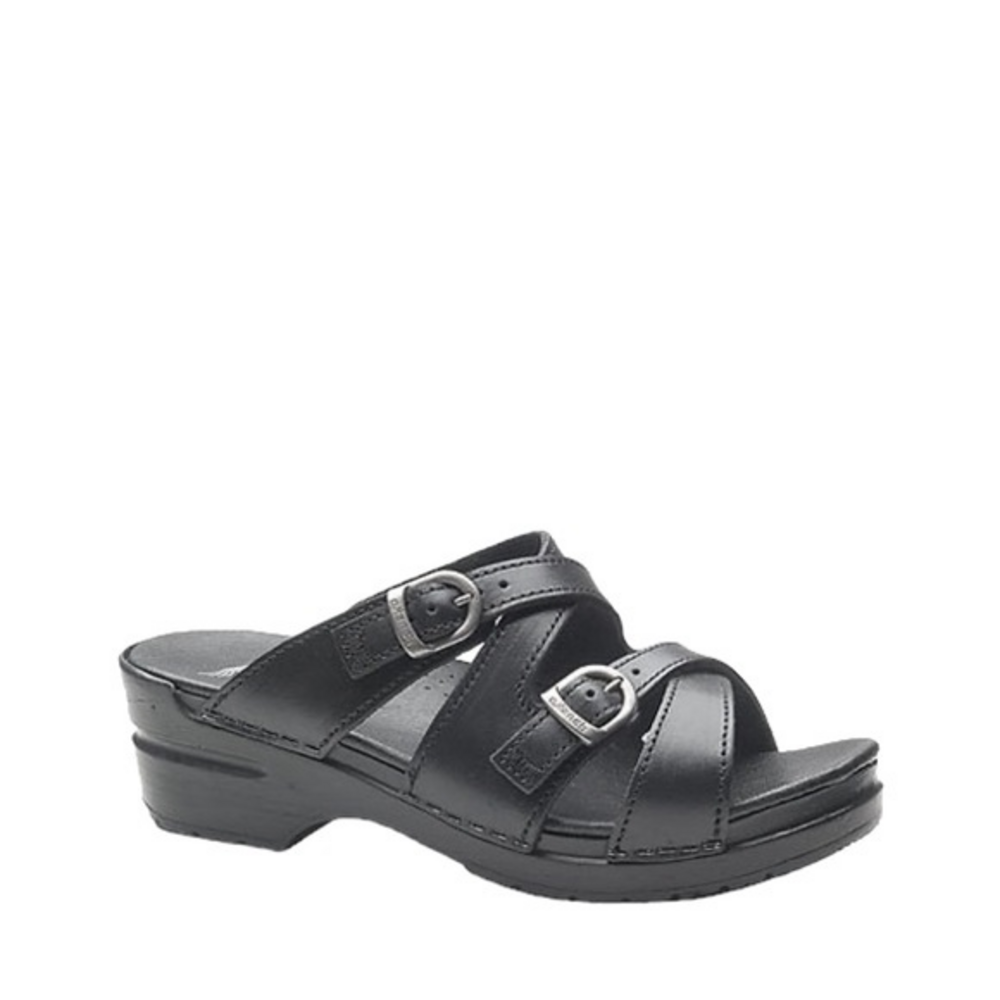 Dansko‎ Margot Black Leather Double Buckle Sandal Clogs